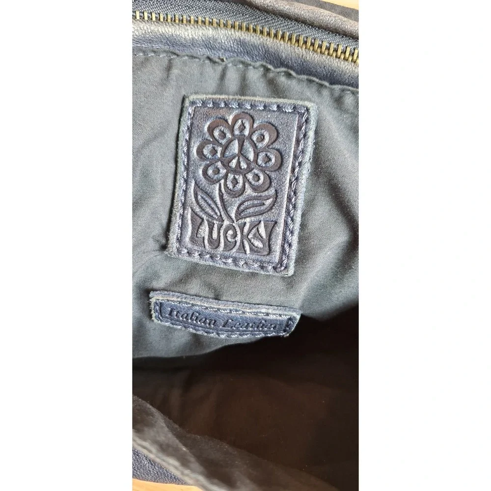 VTG Lucky Brand Y2K Dark Blue Lamb's Leather Hobo Boho Hippie Purse EUC